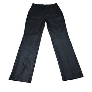 Kancan High Rise Faux Leather Split Straight Pants Size 28 Black Vegan Buckle